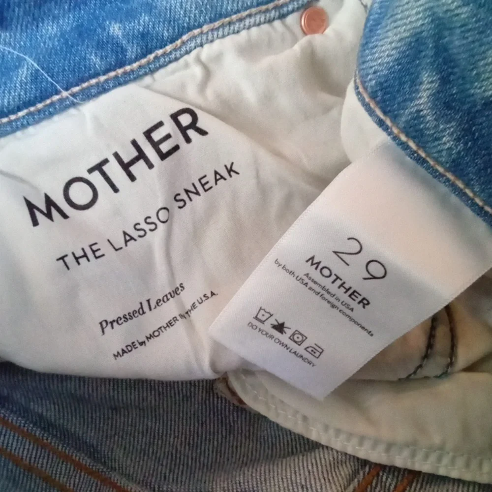 NWT Mother Denim The Lasso Sneak Jeans Pressed Leaves 29 Blue Painted Denim Jean - Picture 15 of 16